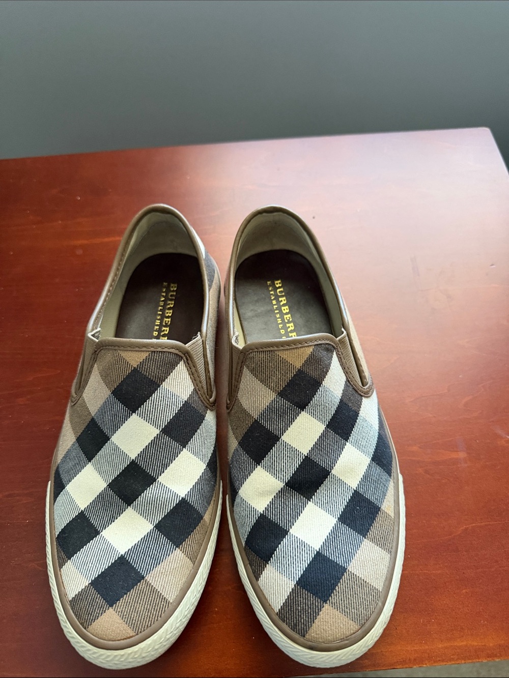 Burberry Beige Black Check Slip-On Loafers